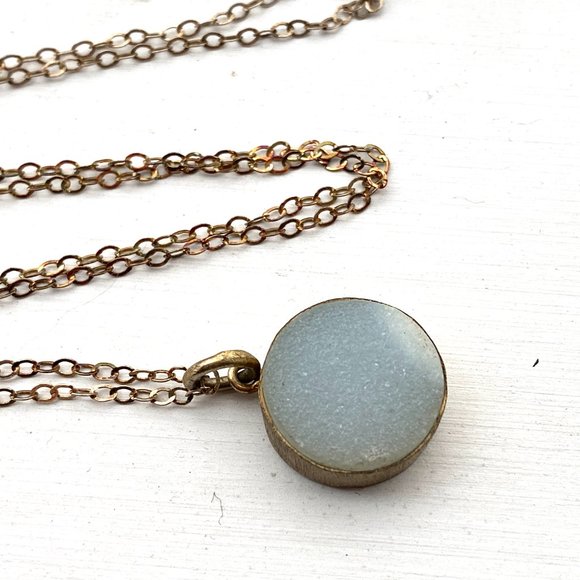 Gold Light Baby Blue Druzy Necklace 14k Gold - Picture 6 of 8